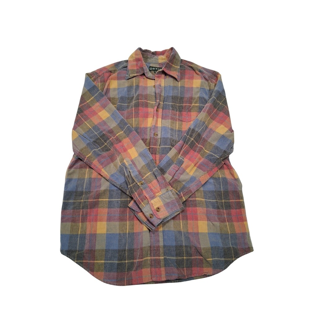 Orvis Mens Plaid Corduroy Button Down Shirt Medium Multi Color‎ Long Sleeve